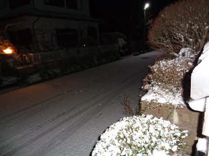 ０５．１．２５  ０６１６ 　その門扉のところから、道路の北方向を見ると車の通った跡が見える！